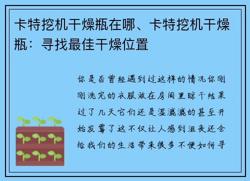 卡特挖机干燥瓶在哪、卡特挖机干燥瓶：寻找最佳干燥位置